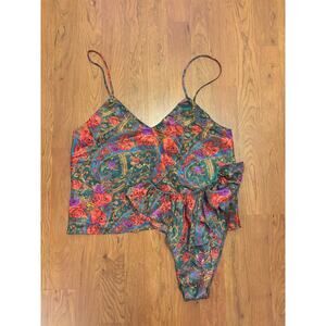 VTG Fredrick’s of Hollywood 2 Piece Pajama Lingerie Set 90s Paisley Rose Size M